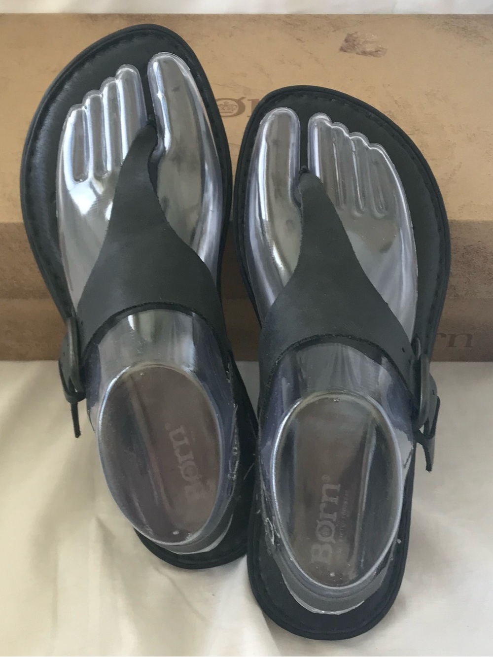 Born KASIA Black / Pewter Leather Slingback T-Strap Thong Sandal #D67903 size 7